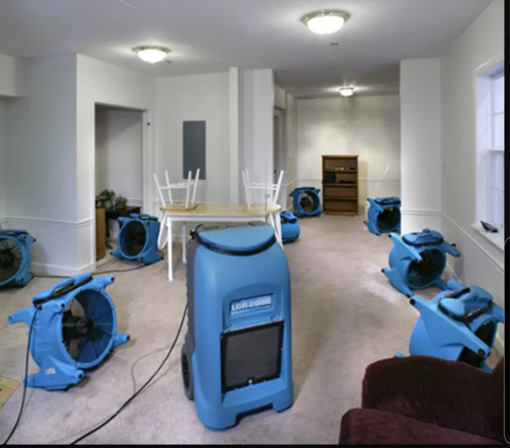 Air movers and dehumidifier setup for Water Extraction & Removal in Powell